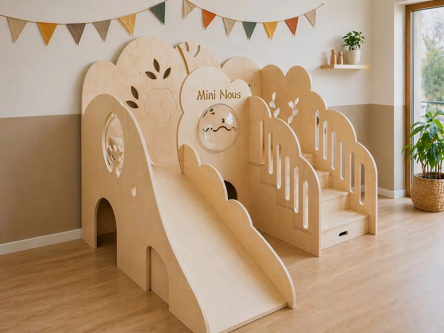 Module de motricité en bois dans une crèche