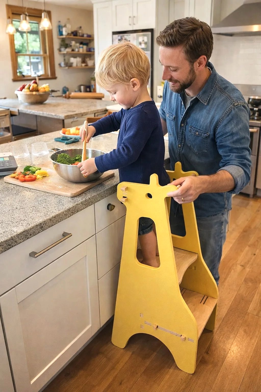 Enfant sur une tour d'observation Elysta dans la cuisine
